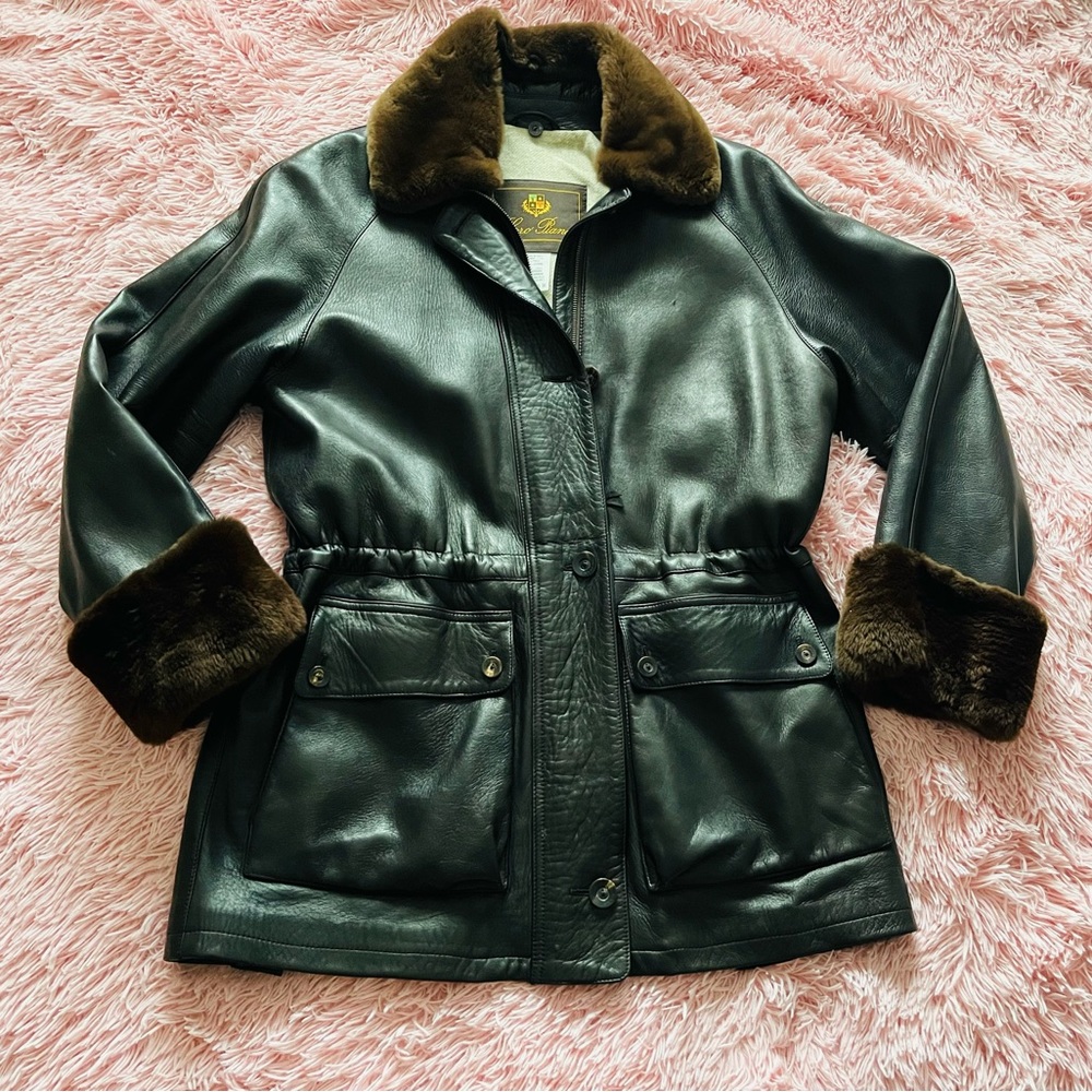 Loro Piana Leather Sheared Mink Coat Brown